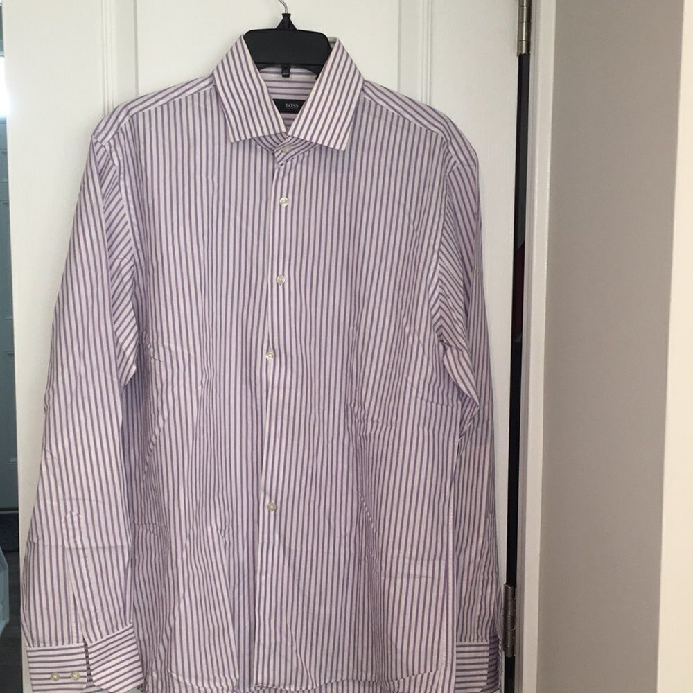 Hugo Boss Purple White stripe dress shirt L 16